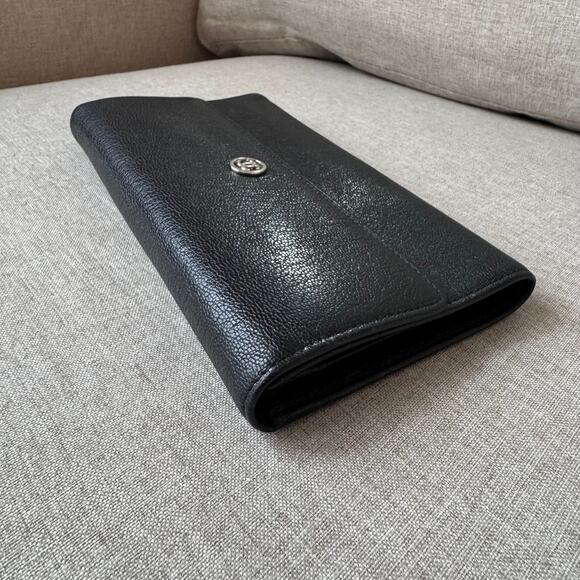 CHANEL Logo Leather Tri-fold Wallet Silver CC Snap Long Card Pouch Envelope - Picture 4 of 9